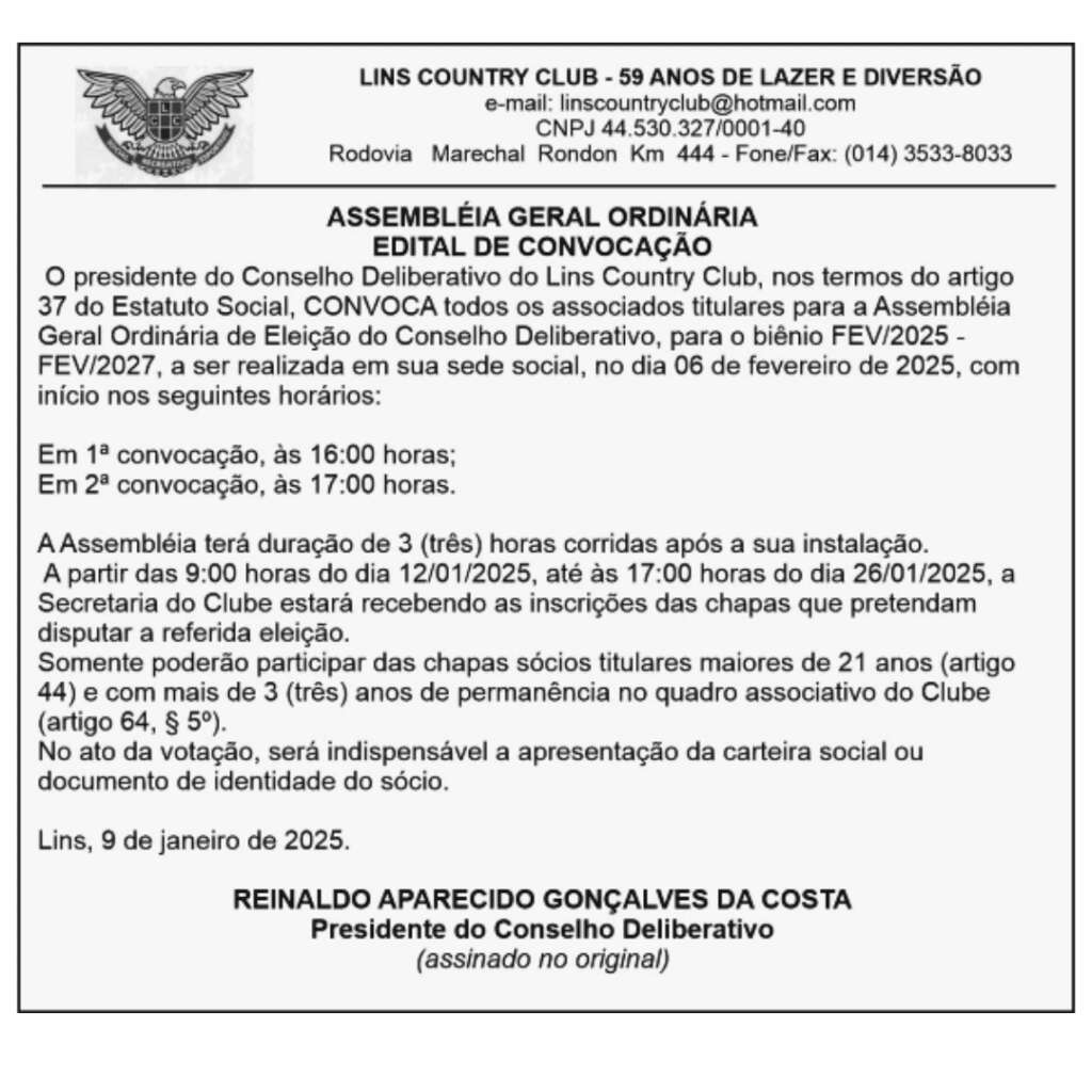 EDITAL DE ELEIÇÃO CONSELHO DELIBERATIVO BIÊNIO 2025/2027