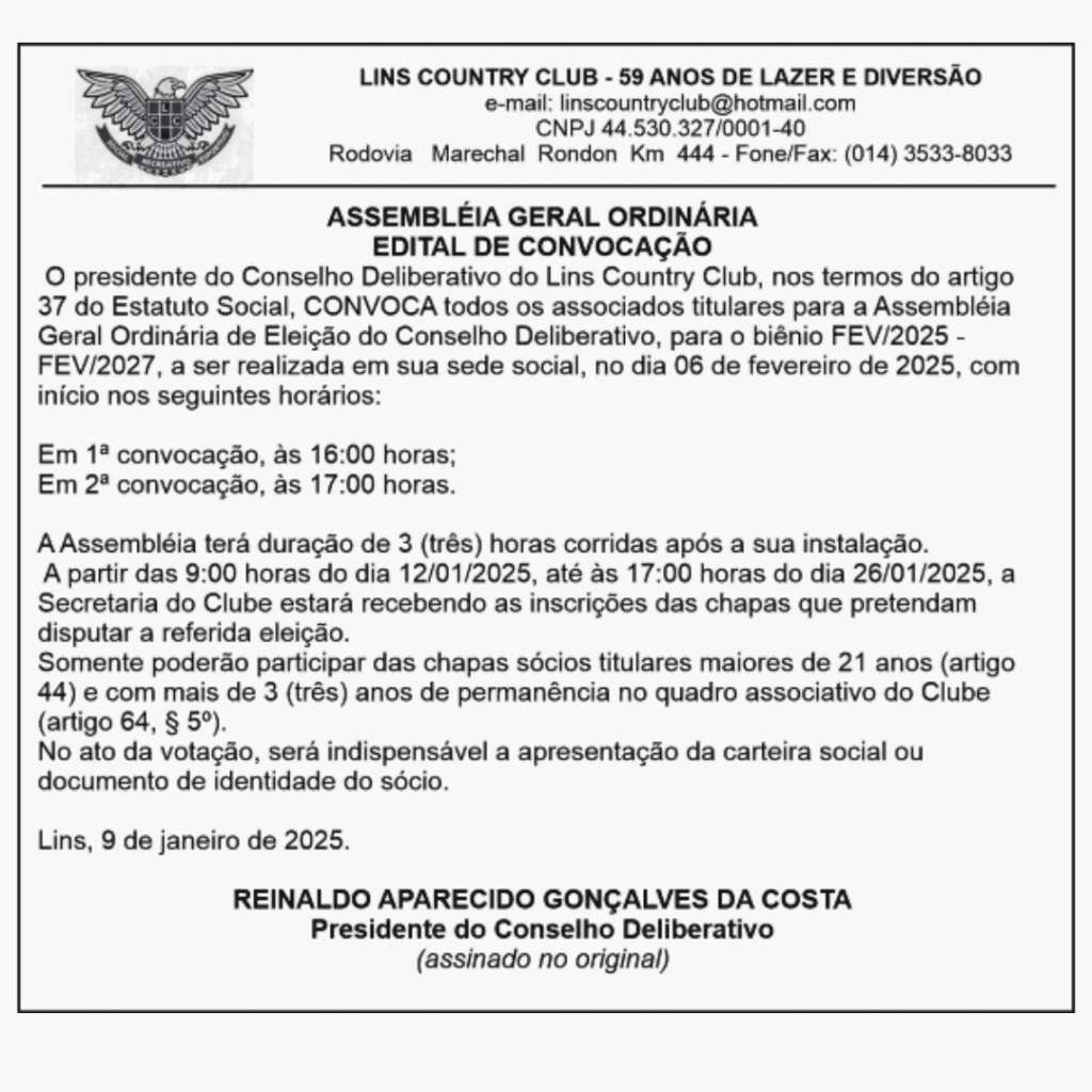 EDITAL DE ELEIÇÃO CONSELHO DELIBERATIVO BIÊNIO 2025/2027