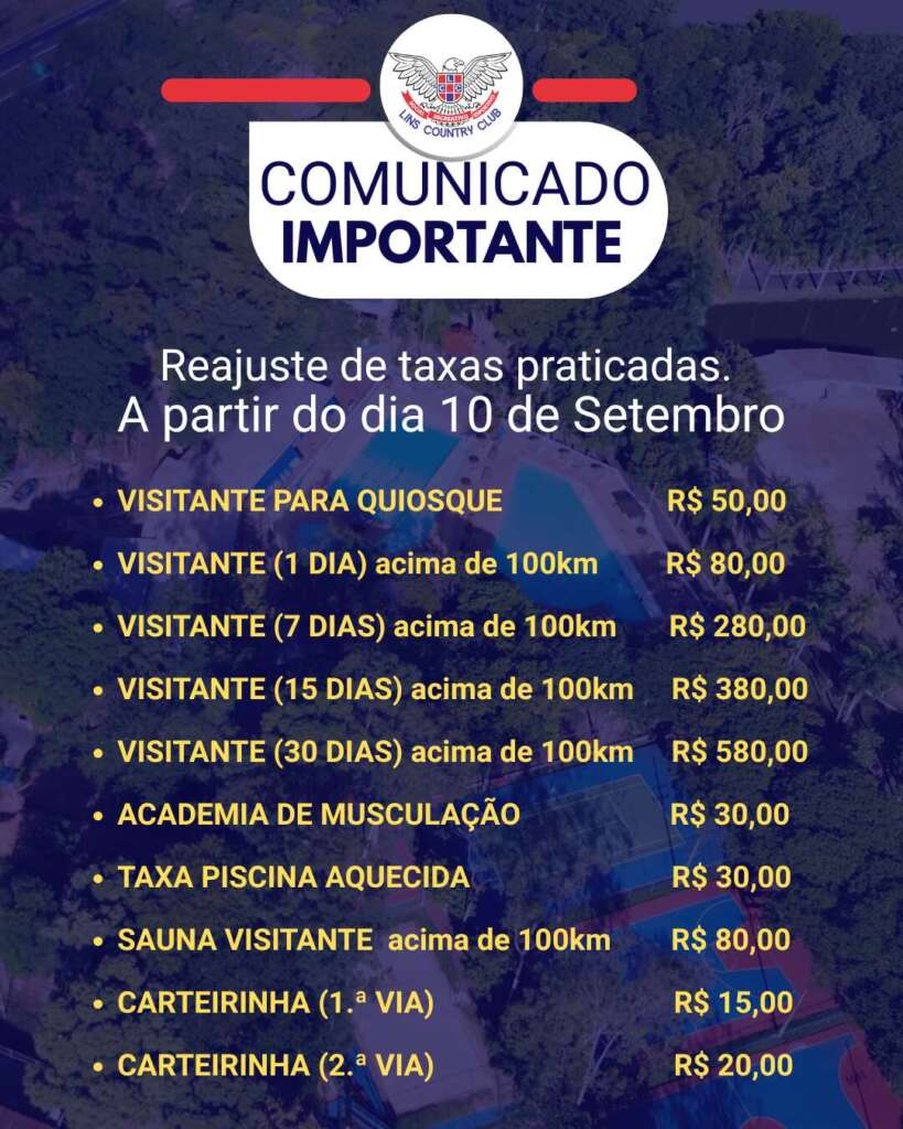 Reajuste de taxas praticadas.